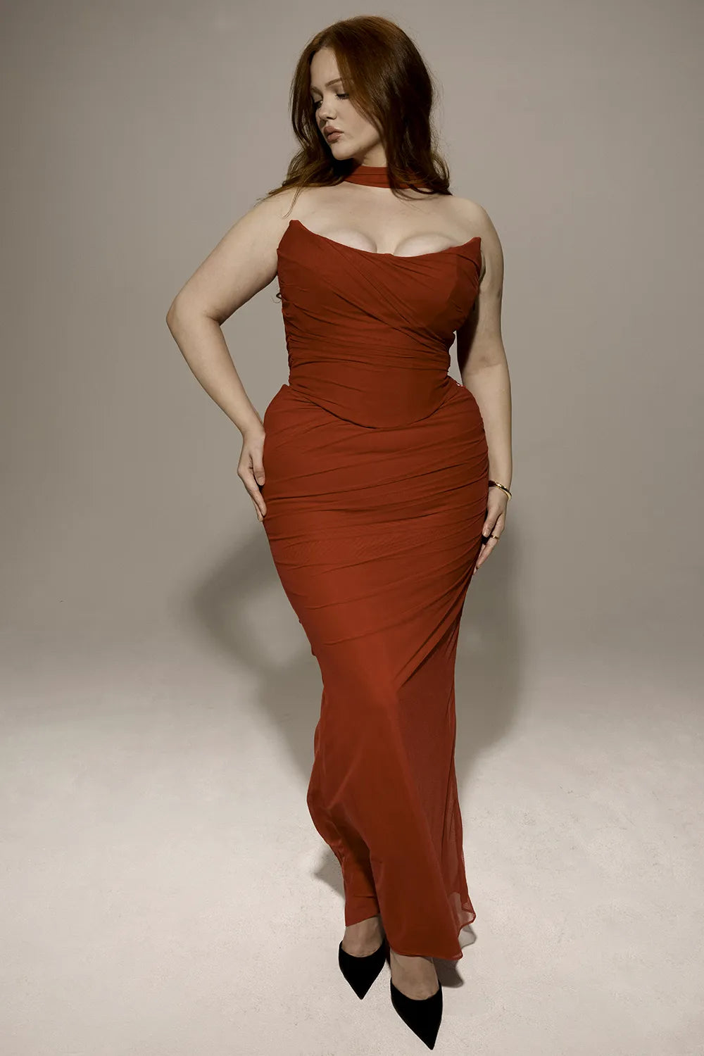 Hallie Holly Red Strapless Corset Top with Detachable Neck Scarf