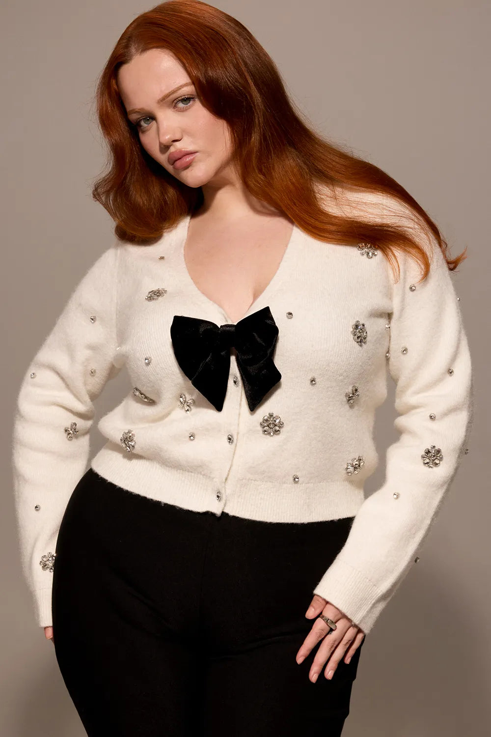 Beaubella Ivory Soft Mohair Embellished Cardigan