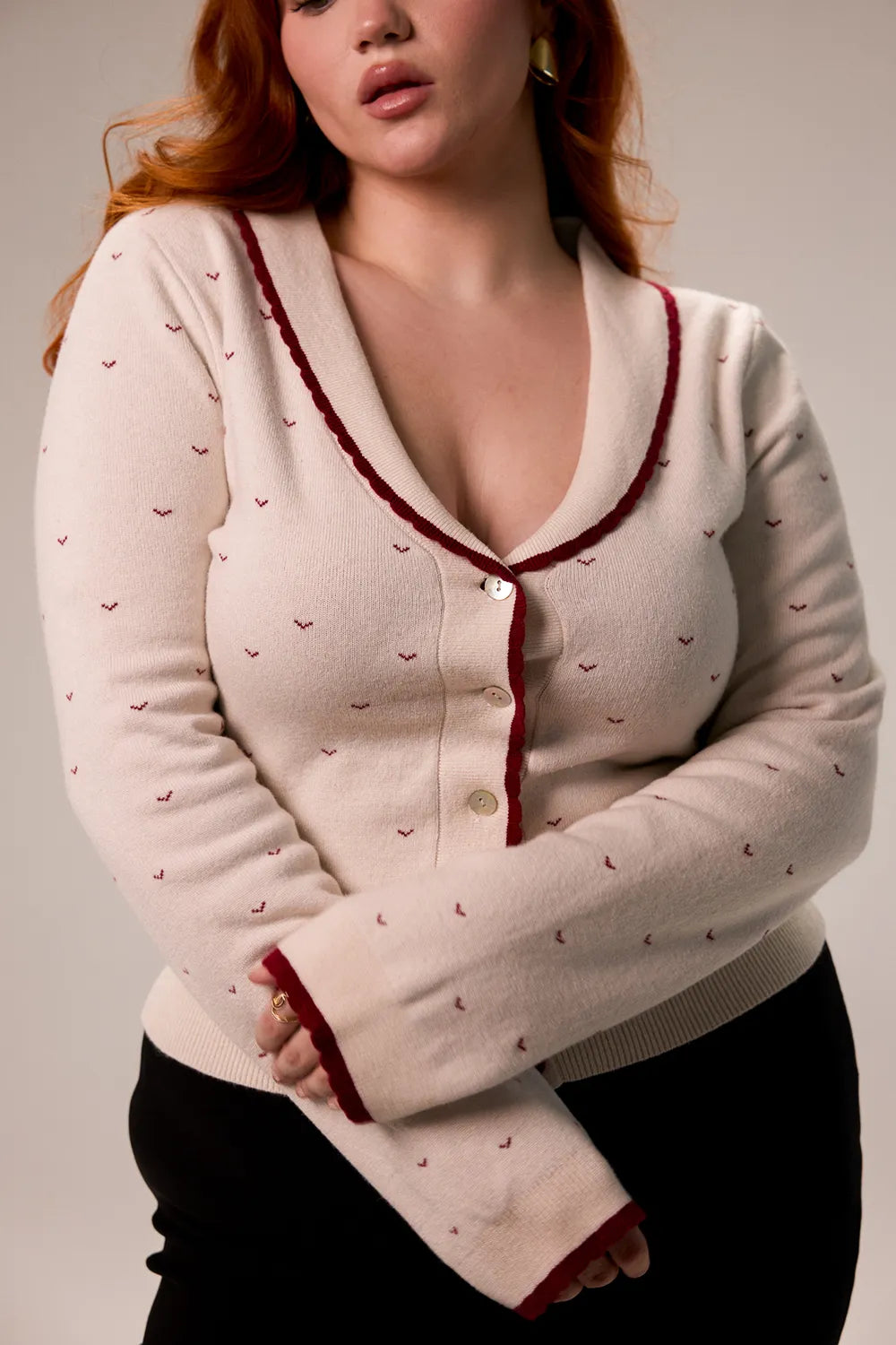 Marla Ivory Cashmere Blend Trimmed Cardigan