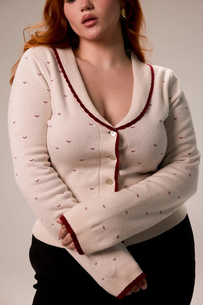 Marla Ivory Cashmere Blend Trimmed Cardigan