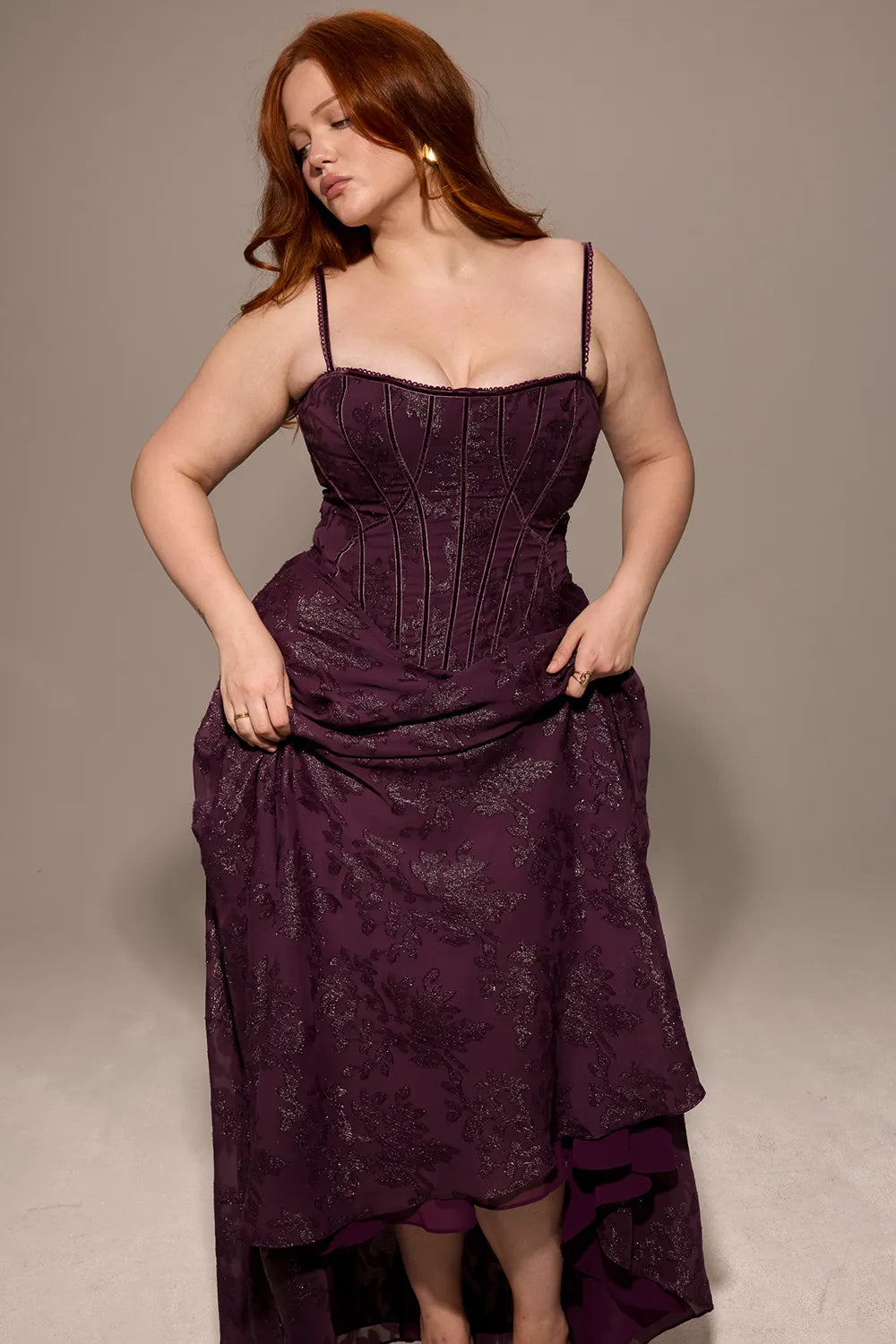 Esme Grape Lurex Chiffon Maxi Dress