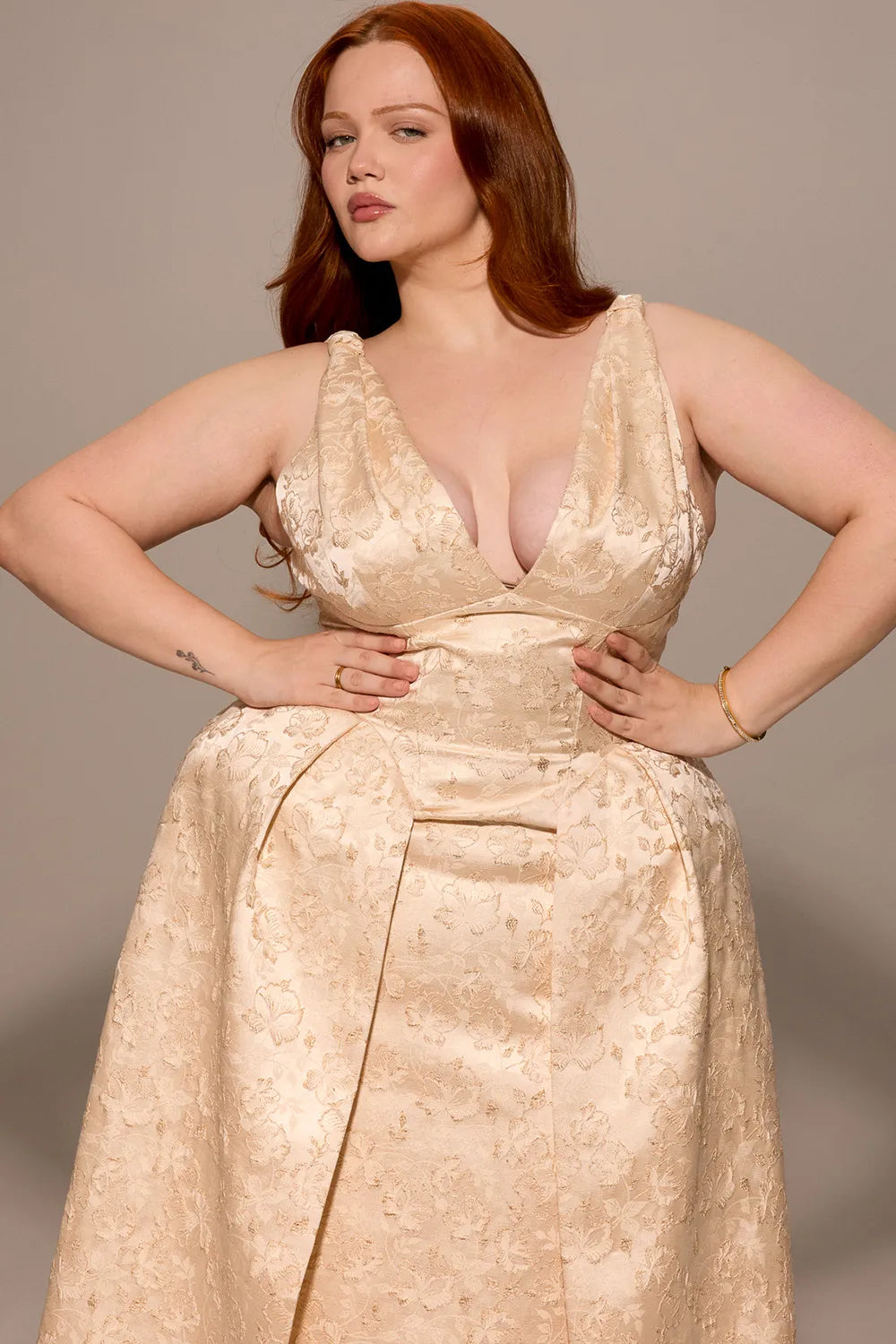 Paloma Ivory Metallic Jacquard Midi Dress