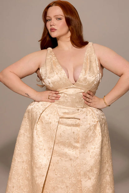 Paloma Ivory Metallic Jacquard Midi Dress