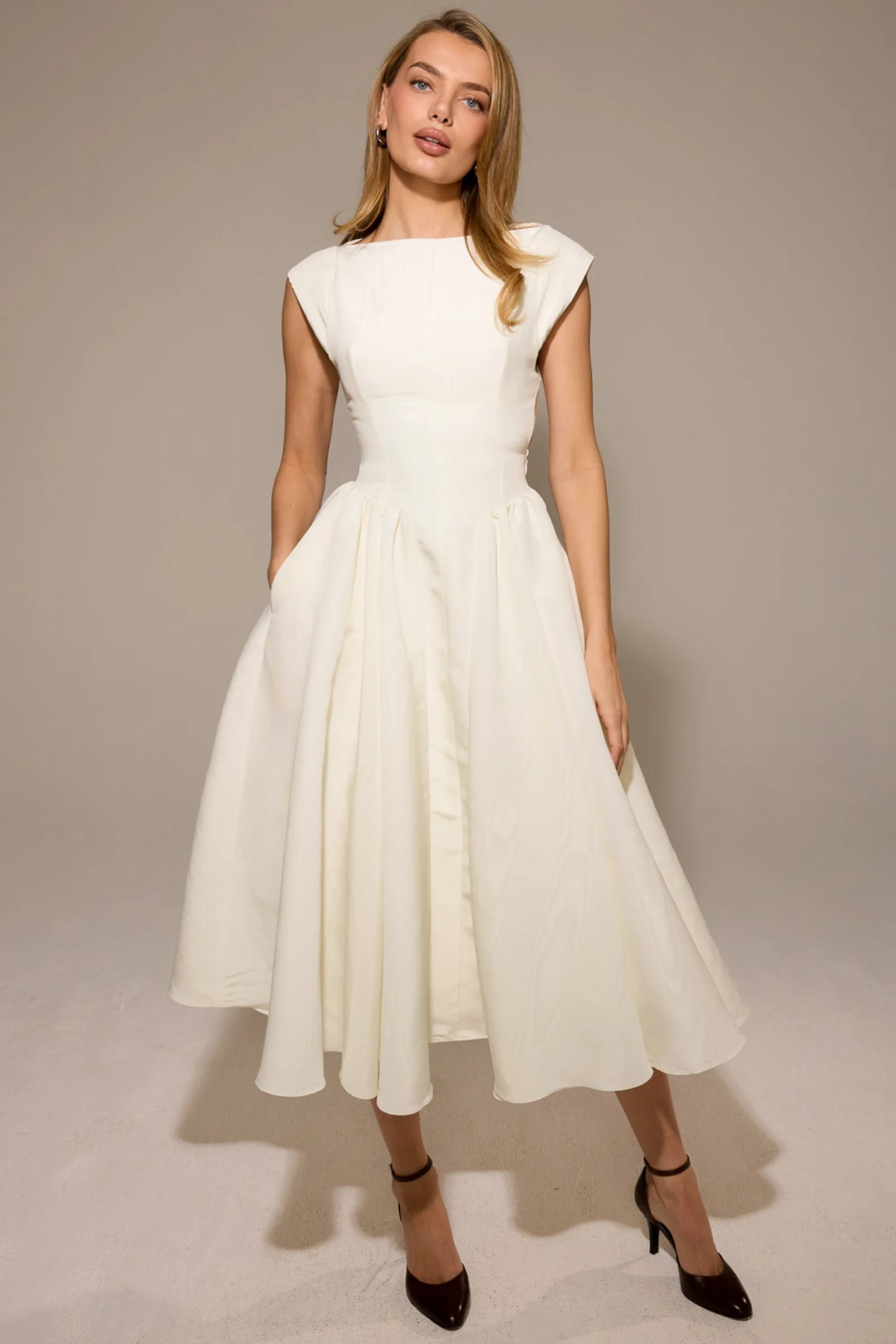Debutante Ivory Moire Satin Midi Dress
