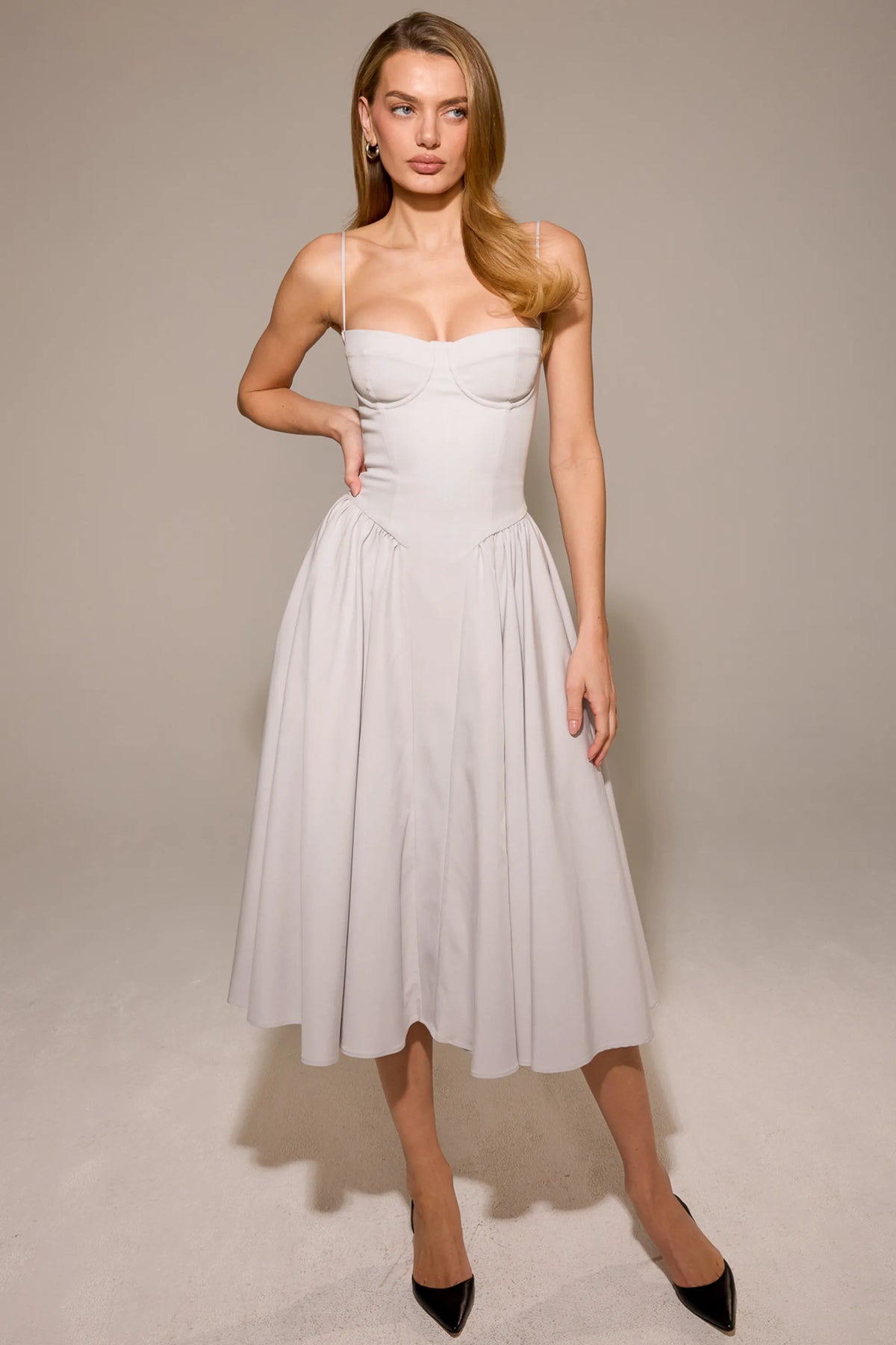 Samaria Dove Grey Corset Midi Dress