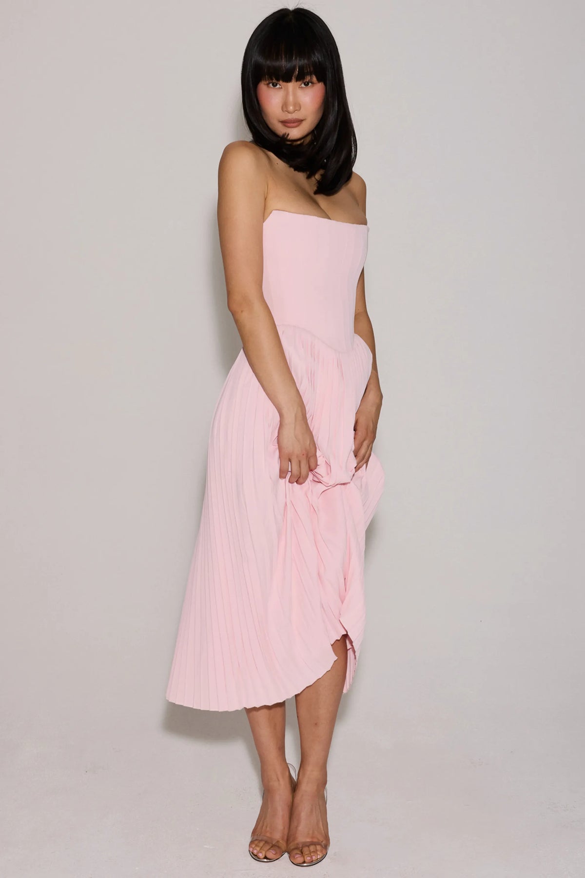 Marci Pink Pleated Midi Corset Dress