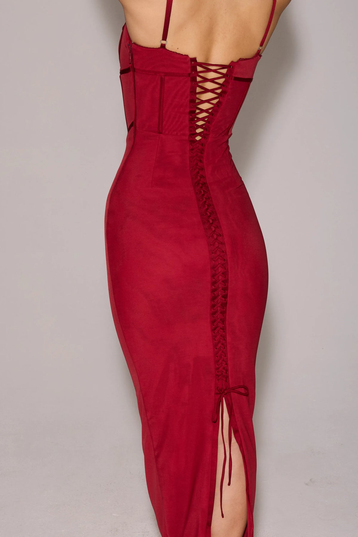 Romy Wine Mesh Bodycon Maxi Dress