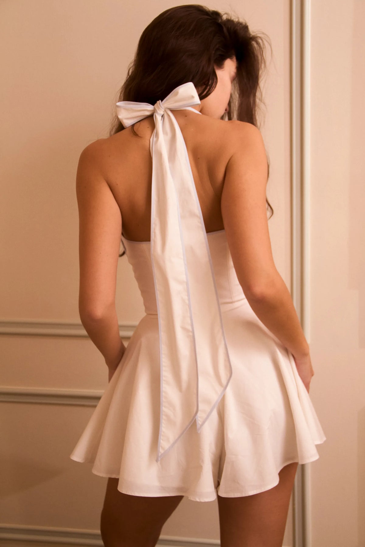 Eleanor White Cotton Halter Neck Playsuit
