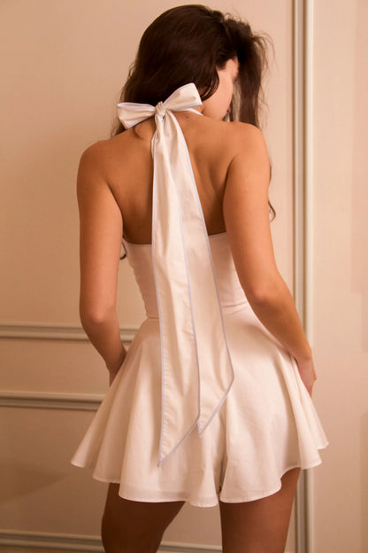 Eleanor White Cotton Halter Neck Playsuit