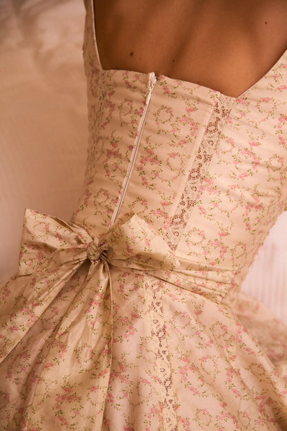 Melita Cream Floral Print Chiffon Puff Sleeve Mini Dress