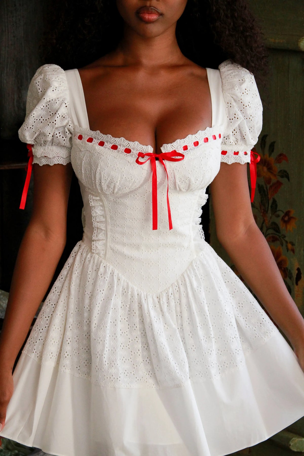 Jana White Broderie Anglaise Puff Sleeve Mini Dress