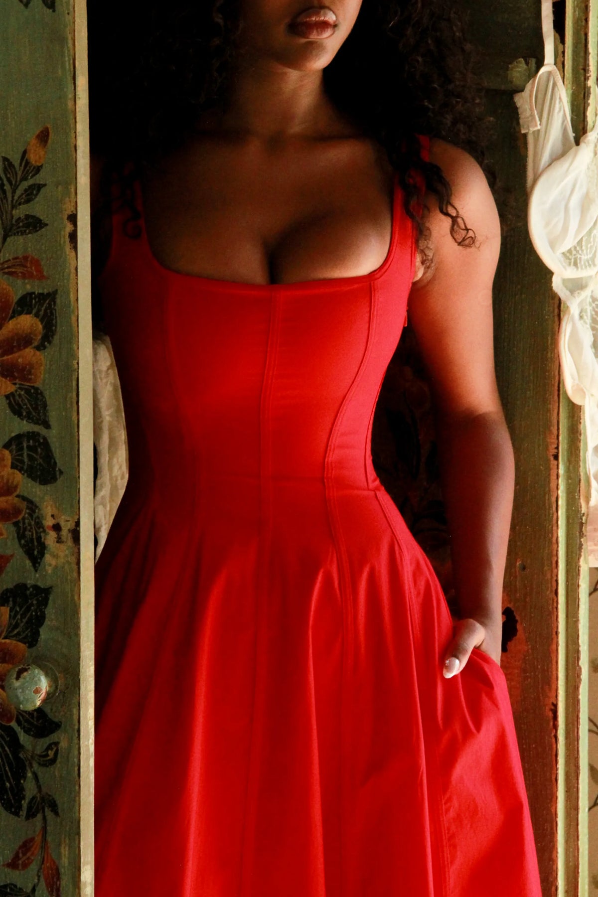 Mariabella Red Stretch Cotton Midi Sundress