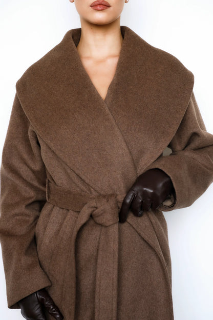 Cocoon Brown Wool Shawl Collar Coat