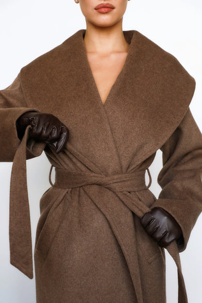 Cocoon Brown Wool Shawl Collar Coat