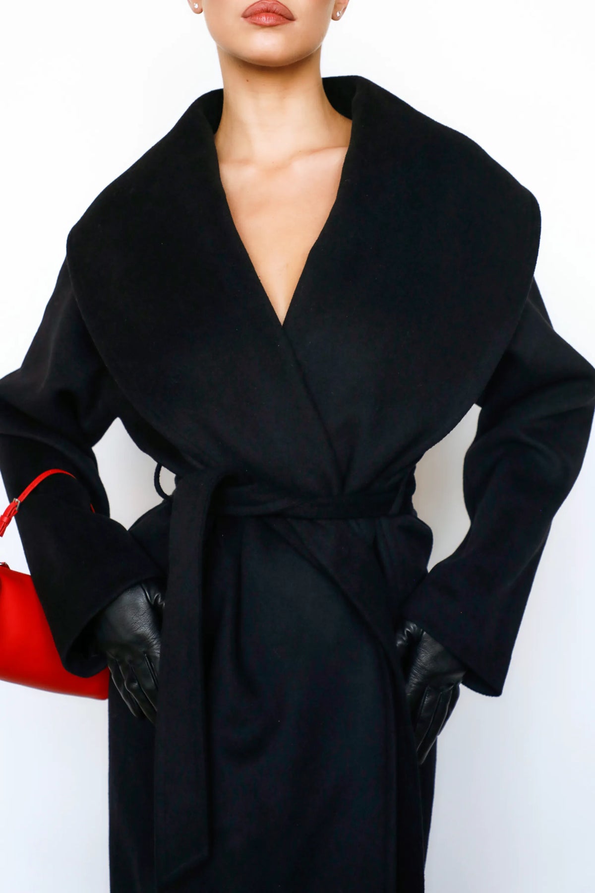 Cocoon Black Wool Shawl Collar Coat
