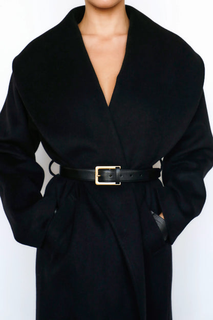 Cocoon Black Wool Shawl Collar Coat