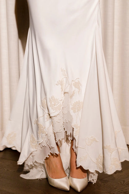 Anastelle Vintage Ivory Satin Hand Beaded Embellished Maxi Dress