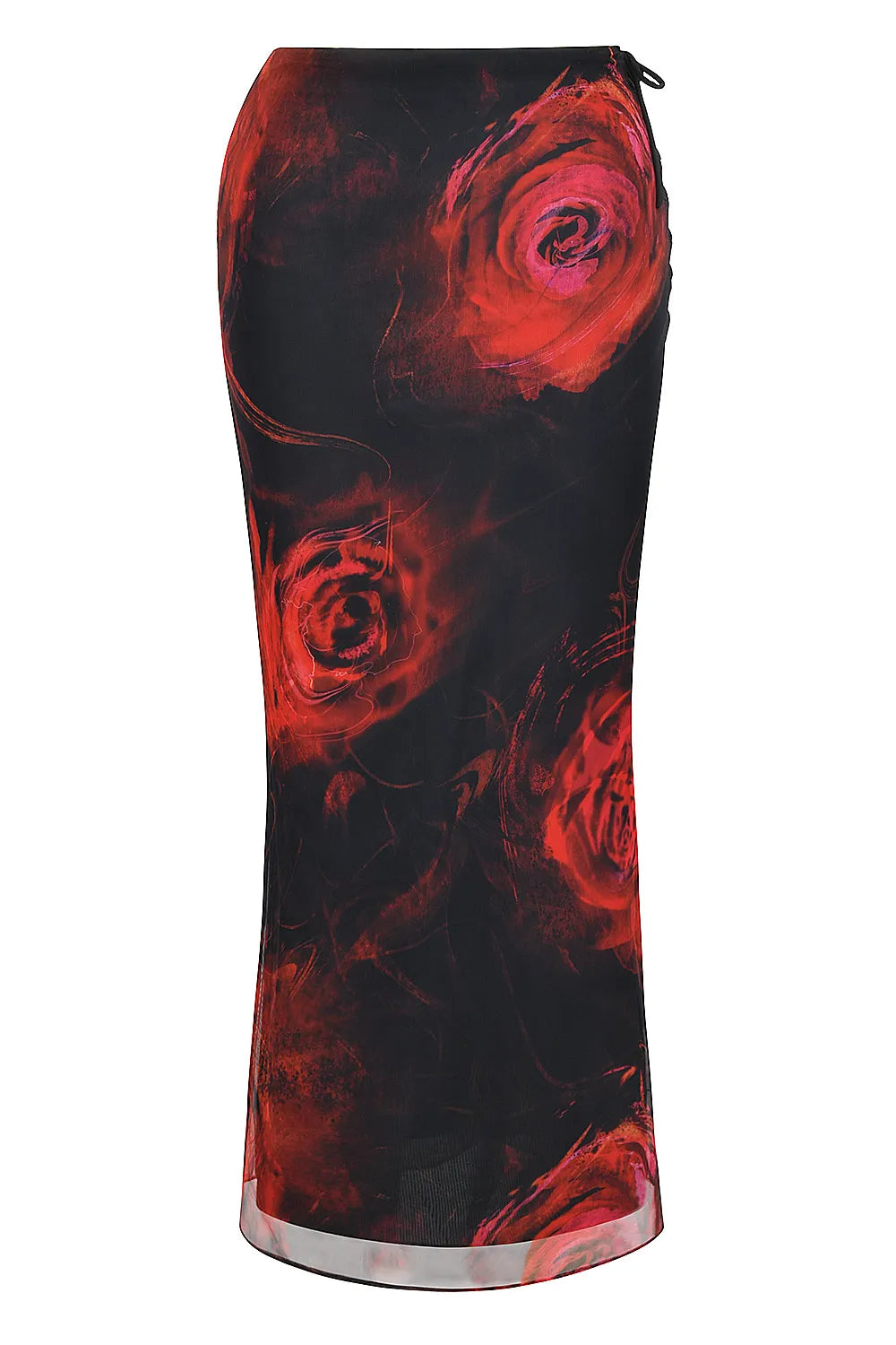 Mistress Rocks Black Rose Print Lace Up Midi Skirt - SALE