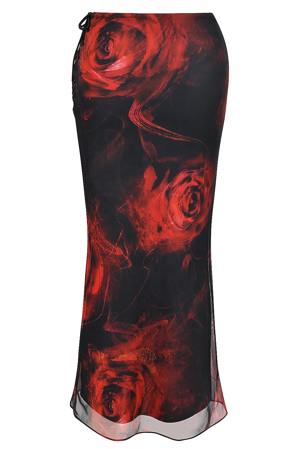 Mistress Rocks Black Rose Print Lace Up Midi Skirt - SALE