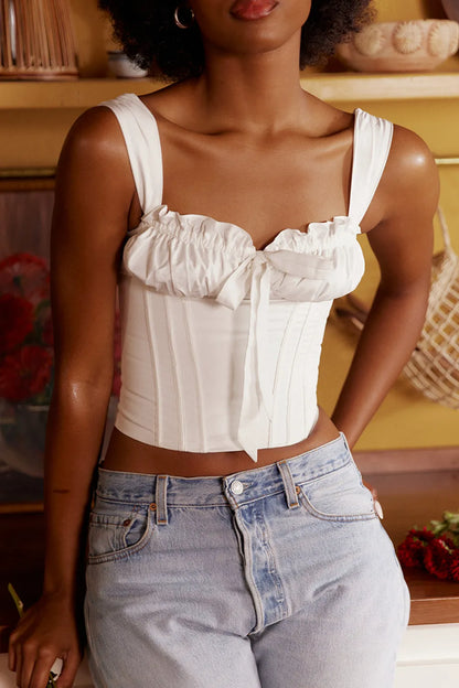 Mistress Rocks Cloud Cotton Tie Front Corset - SALE