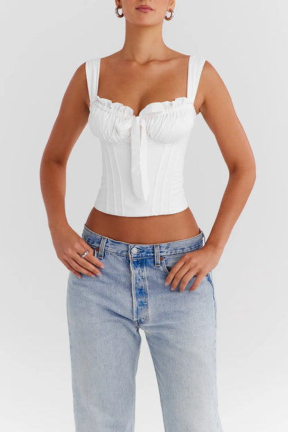 Mistress Rocks Cloud Cotton Tie Front Corset - SALE