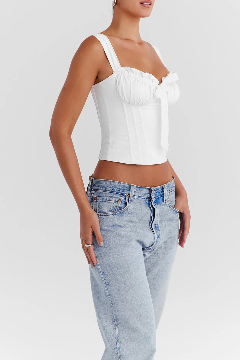 Mistress Rocks Cloud Cotton Tie Front Corset - SALE