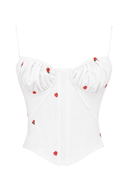 Mistress Rocks Cloud Rose Embroidered Corset - SALE
