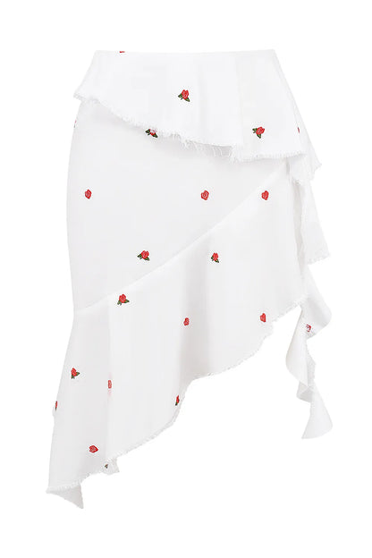 Mistress Rocks Cloud Asymmetric Rose Embroidered Mini Skirt - SALE