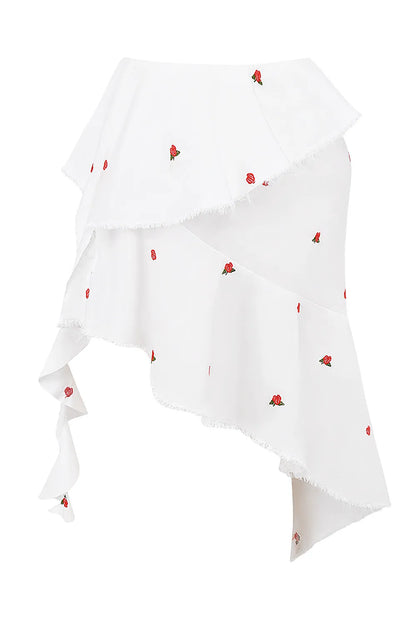 Mistress Rocks Cloud Asymmetric Rose Embroidered Mini Skirt - SALE
