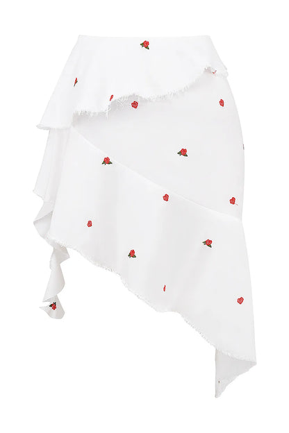 Mistress Rocks Cloud Asymmetric Rose Embroidered Mini Skirt - SALE