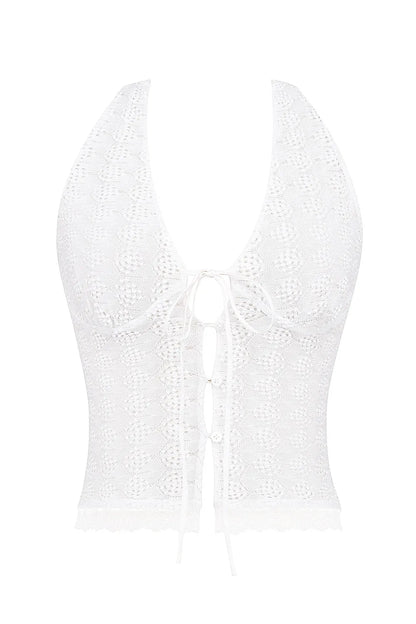 Mistress Rocks White Knit Plunge Halter Top - SALE