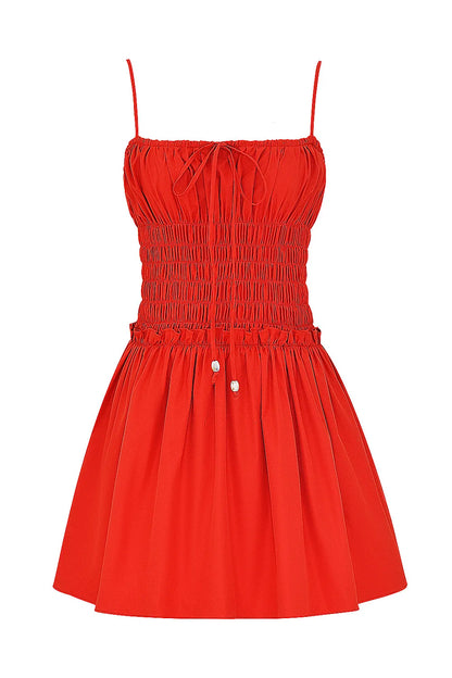 Mistress Rocks Red Shirred Gathered Mini Dress - SALE