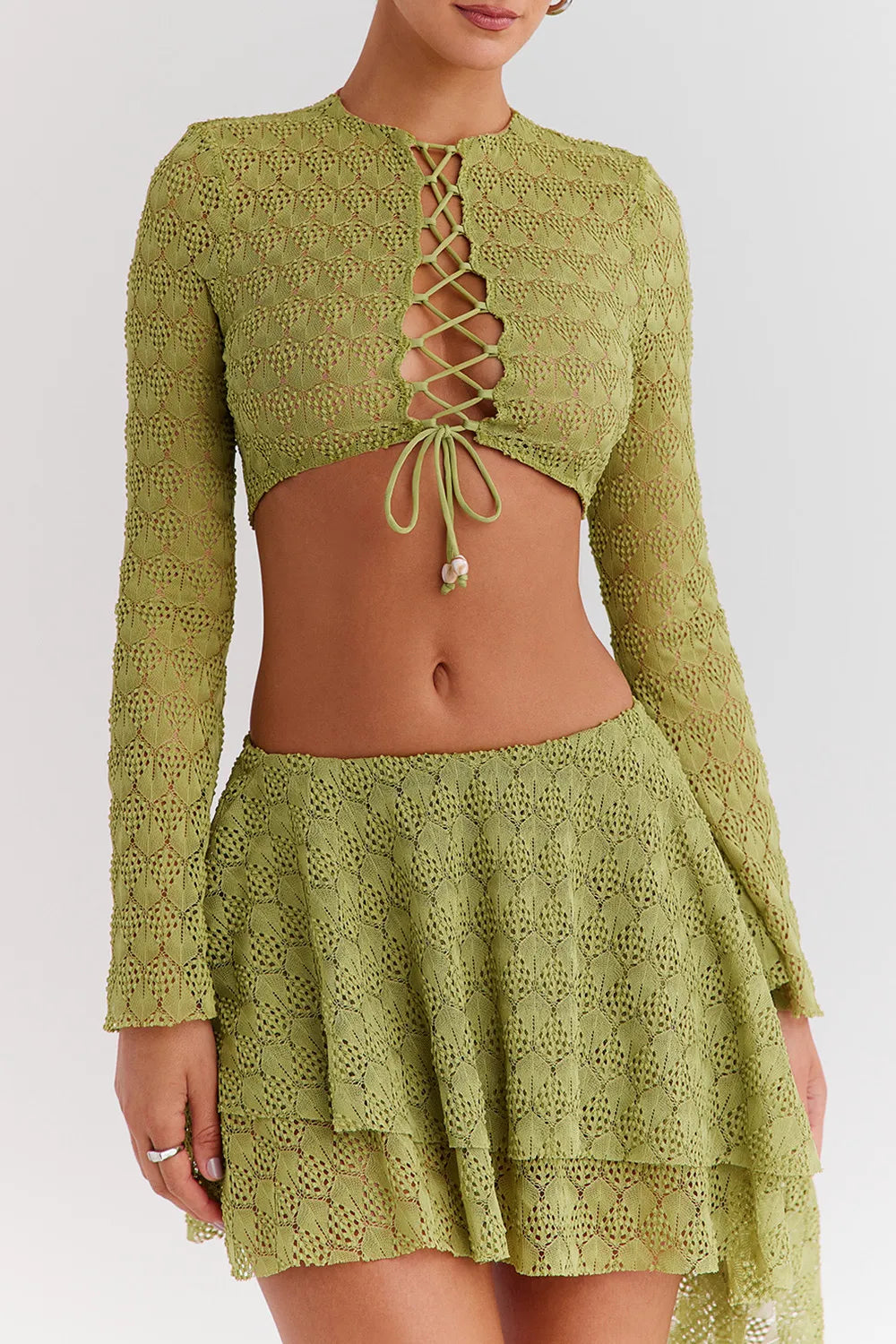 Mistress Rocks Lime Knit Lace Up Top - SALE