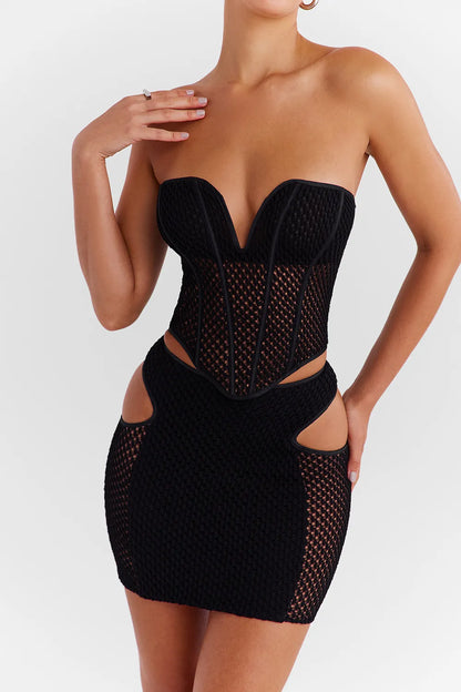 Mistress Rocks Black Knit Strapless Corset - SALE