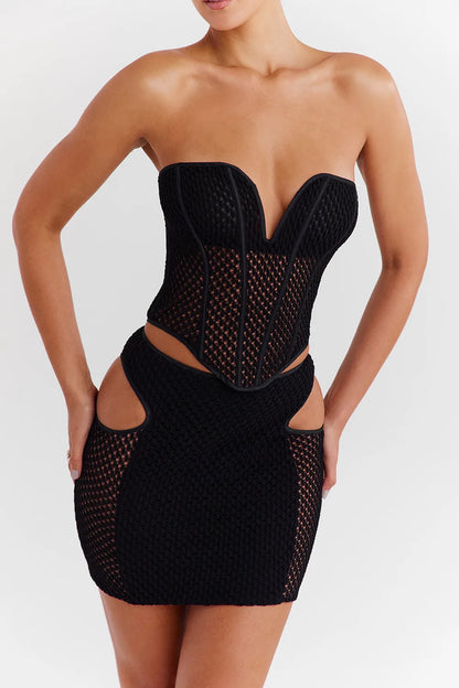 Mistress Rocks Black Knit Strapless Corset - SALE