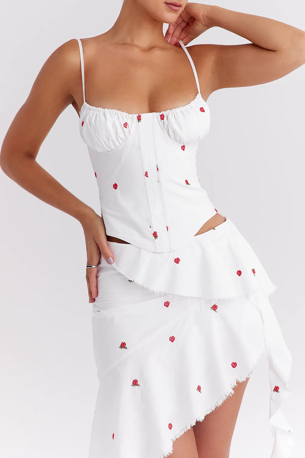Mistress Rocks Cloud Rose Embroidered Corset - SALE