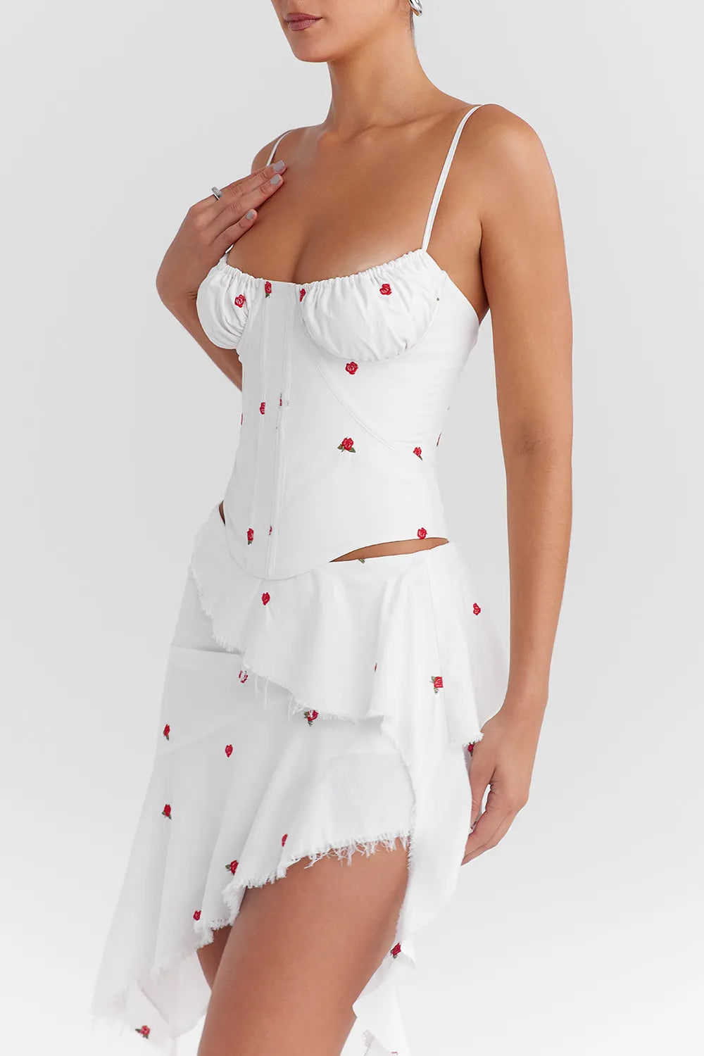 Mistress Rocks Cloud Rose Embroidered Corset - SALE