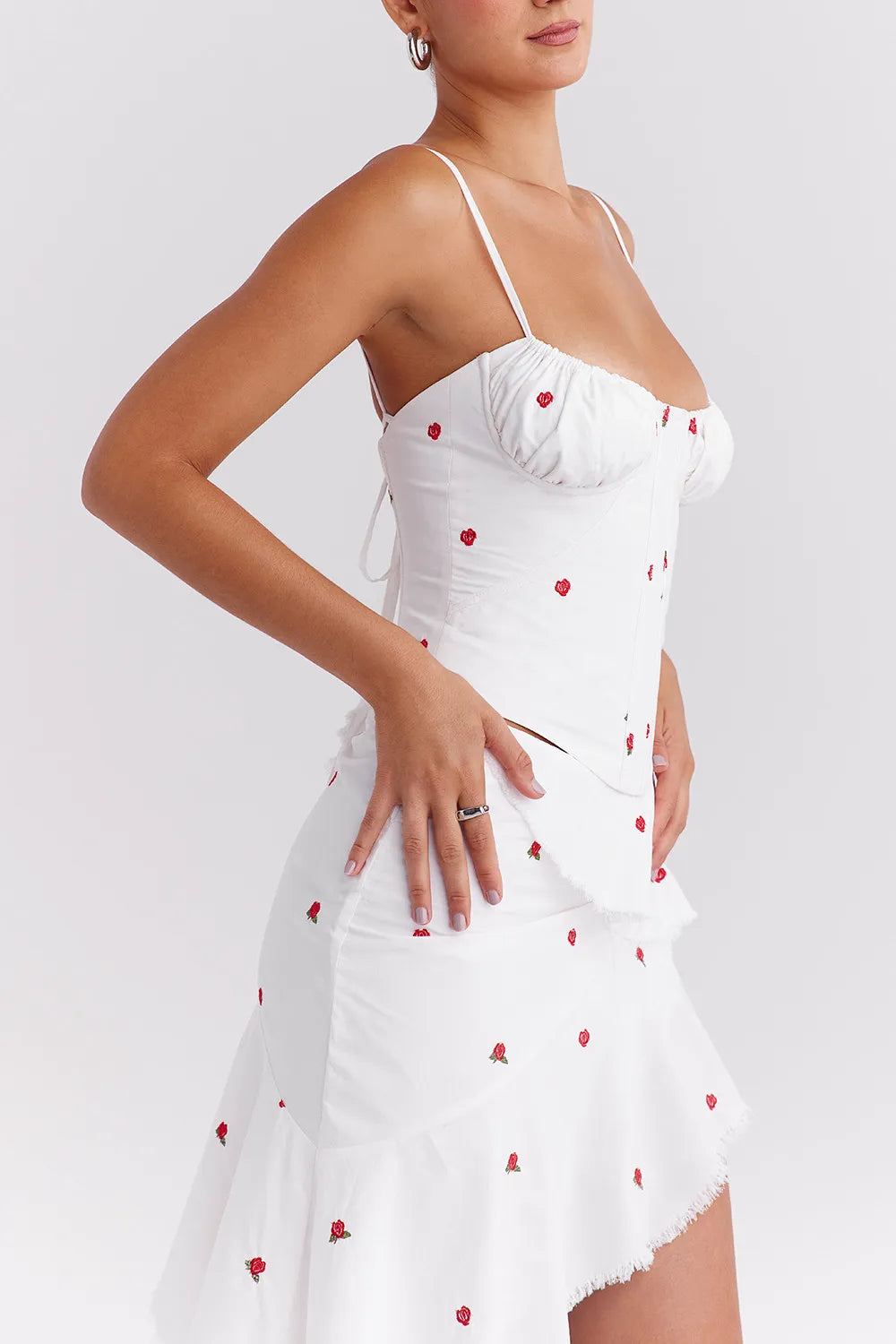 Mistress Rocks Cloud Rose Embroidered Corset - SALE