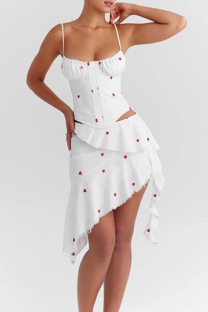 Mistress Rocks Cloud Asymmetric Rose Embroidered Mini Skirt - SALE