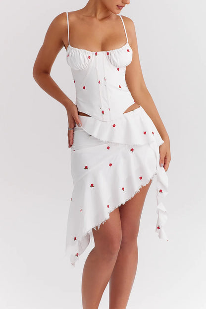 Mistress Rocks Cloud Asymmetric Rose Embroidered Mini Skirt - SALE