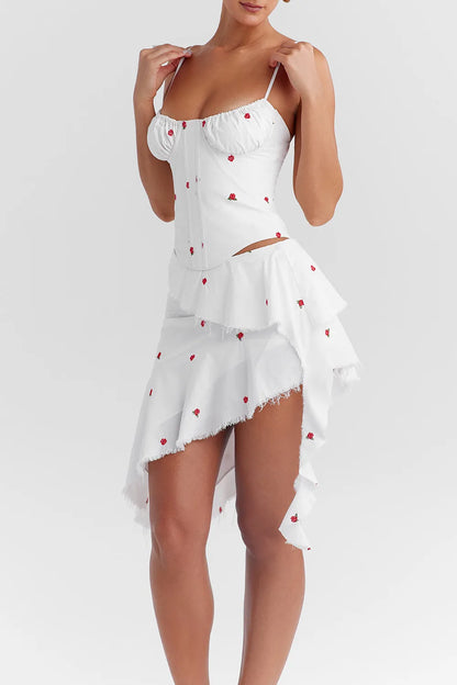 Mistress Rocks Cloud Asymmetric Rose Embroidered Mini Skirt - SALE