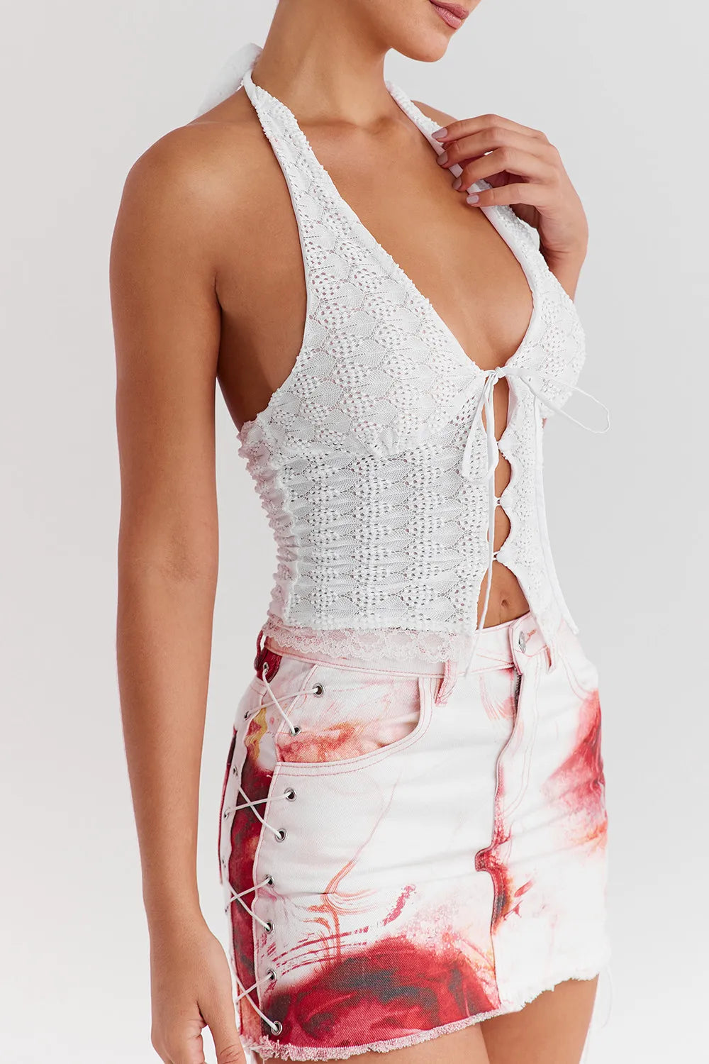 Mistress Rocks White Knit Plunge Halter Top - SALE