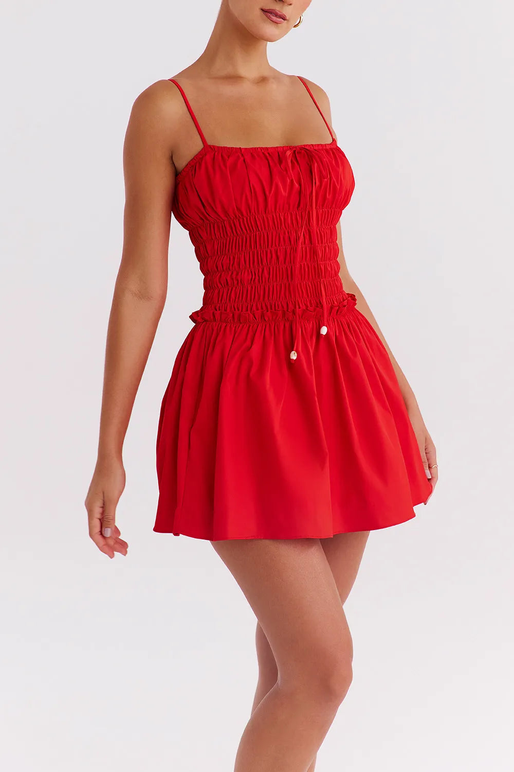 Mistress Rocks Red Shirred Gathered Mini Dress - SALE