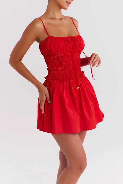Mistress Rocks Red Shirred Gathered Mini Dress - SALE