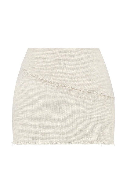 Mistress Rocks Taupe Frayed Tweed Mini Skirt - SALE
