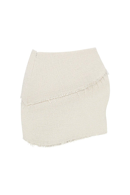 Mistress Rocks Taupe Frayed Tweed Mini Skirt - SALE