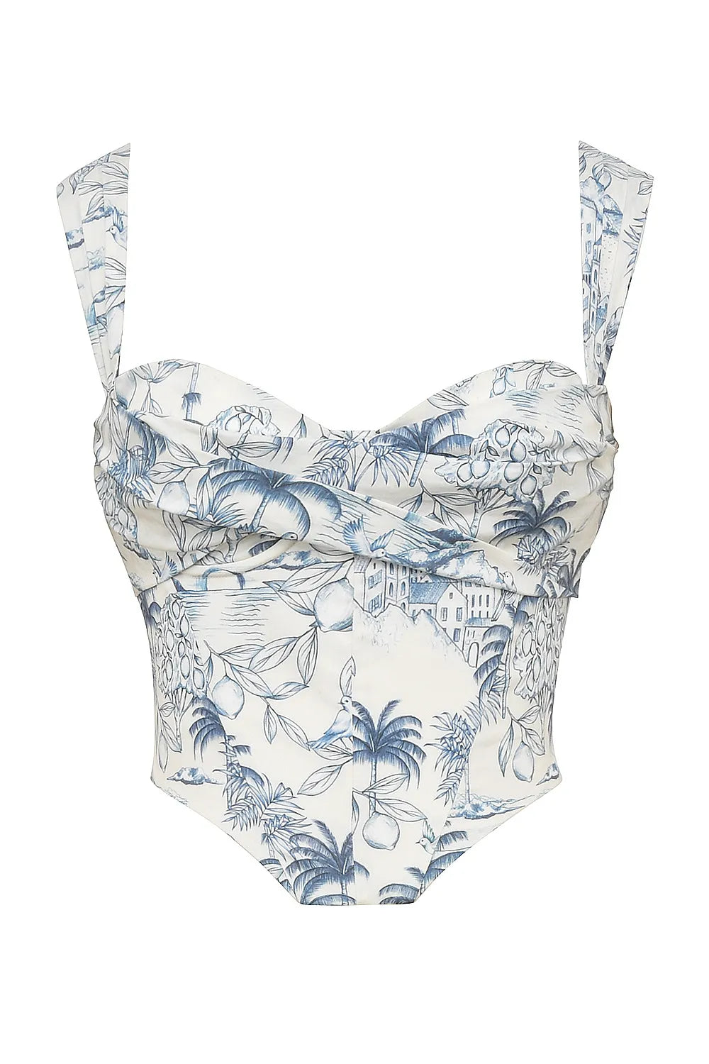 Mistress Rocks White Garden Print Draped Corset - SALE