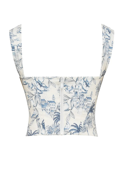 Mistress Rocks White Garden Print Draped Corset - SALE