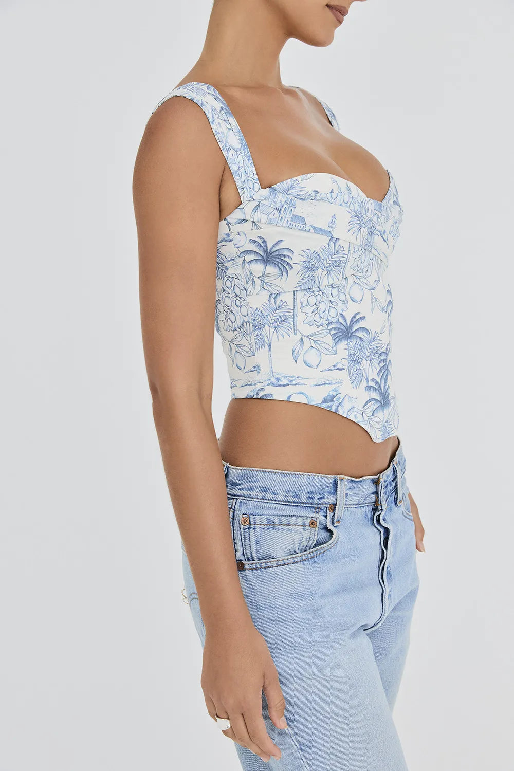 Mistress Rocks White Garden Print Draped Corset - SALE