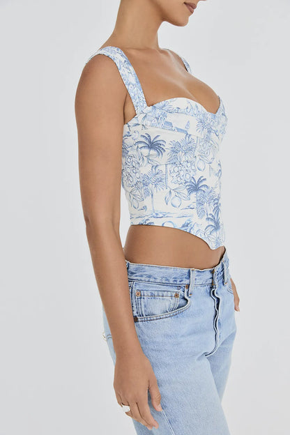 Mistress Rocks White Garden Print Draped Corset - SALE